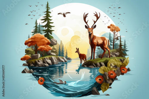 Concept of Earth and Save wild life animal , Wildlife in different environments , World animal day