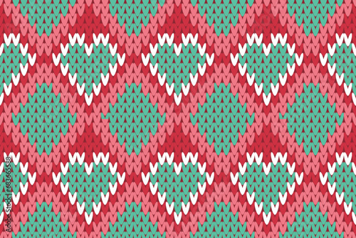 Festive Sweater Design. Seamless Knitted Pattern. Heart Cross Stitch Embroidery seamless pattern on background. Design for fashion texture,fabric,clothing,wrapping,print geometric ethnic oriental.
