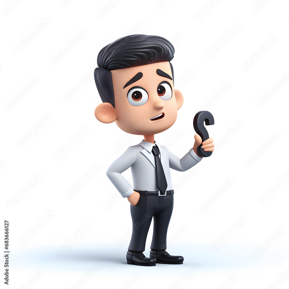 businessman standing with question mark 3d cartoon on a white background businessman standing with question mark 3d cartoon on a white background