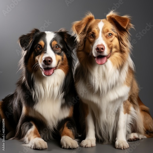 Proffile Three Dogs Looking Away Row, Isolated On White Background, For Design And Printing