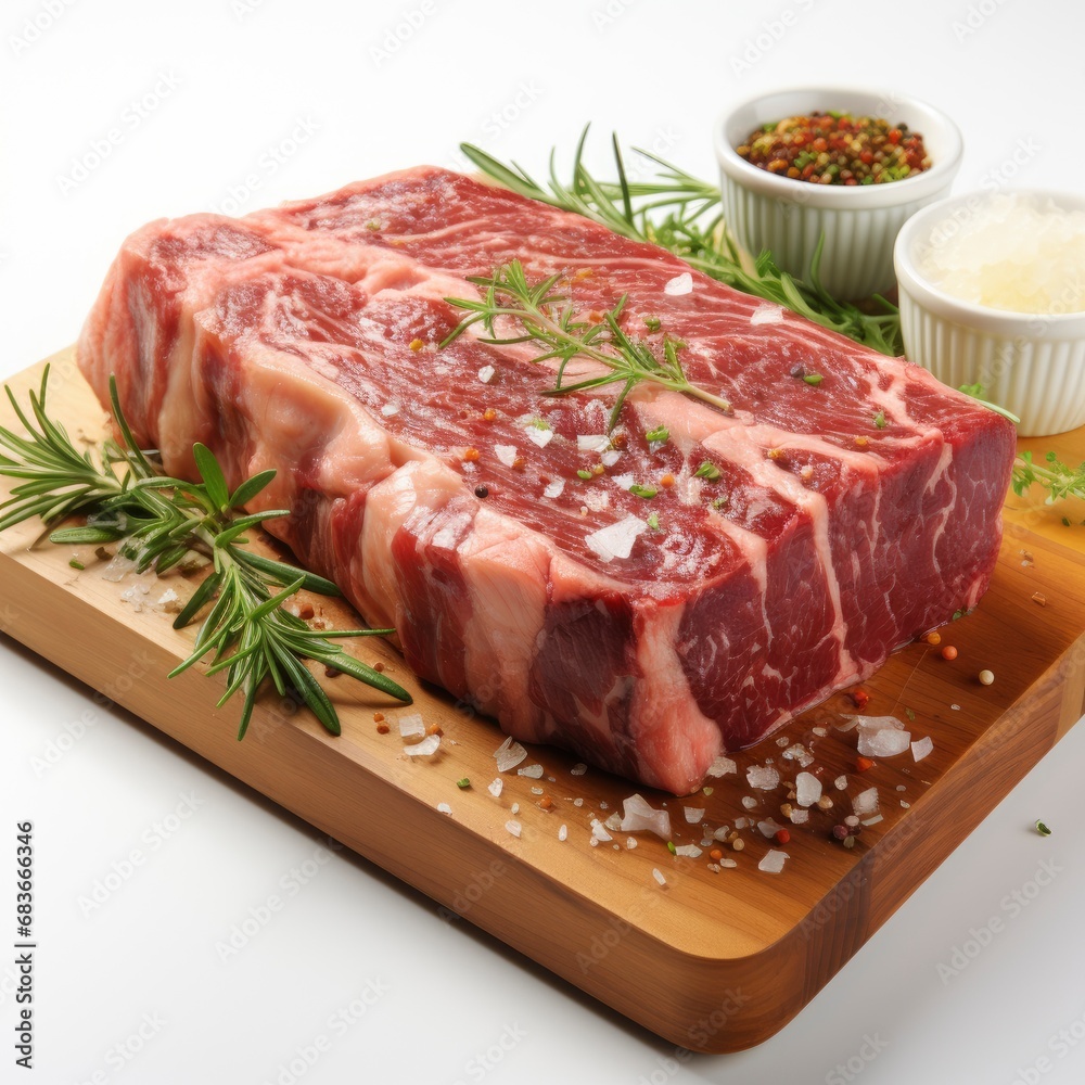 Raw Fresh Meat Ribeye Steak Entrecote, Isolated On White Background, For Design And Printing