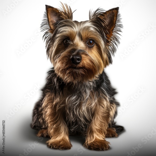 Scruffy Adult Blue Gold Yorkshire Terrier, Isolated On White Background, For Design And Printing
