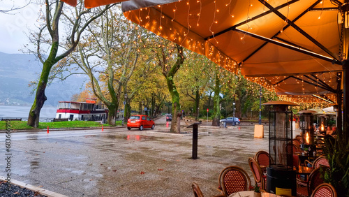 ioannina city in winter rainy days street view greece