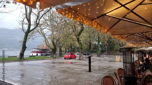 ioannina city in winter rainy days street view greece