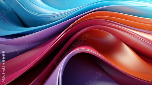 twisted, colored form. Abstract geometric 3D render artwork produced by computer