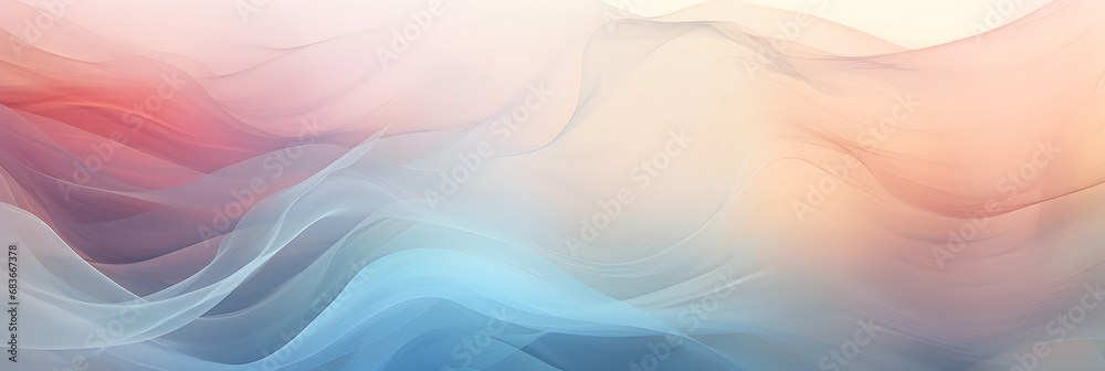 Delicate wavy abstract background. Digital web header. Colorful smoke movement. Textile flowing. Pastel wallpaper. Generative ai.