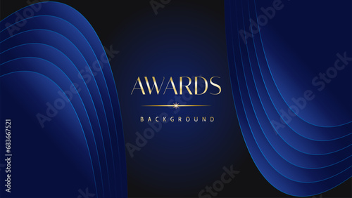 Dark blue golden royal awards graphics background. Lines growing elegant shine spark. Luxury premium corporate abstract design template. photo