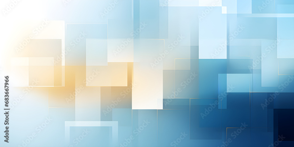 Abstract shapes white and blue background, geometric pattern of square blocks - Architectural, financial, corporate and business brochure template