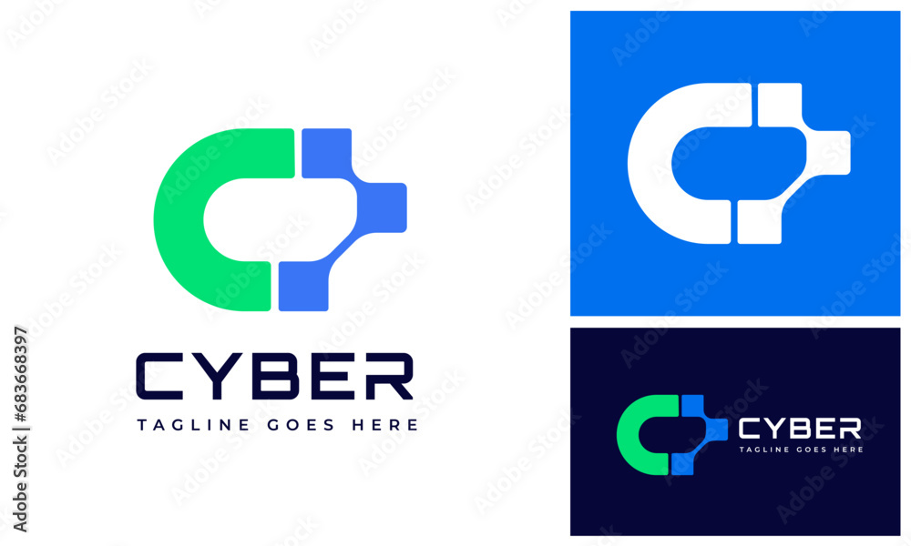 Modern initial letter C with pixel data for digital technology futuristic connection logo design Modern initial letter C with pixel data for digital technology futuristic connection logo design