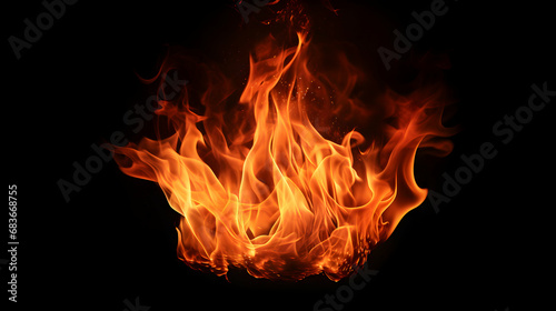 Perfect fire isolated over black background, generative ai © pawczar