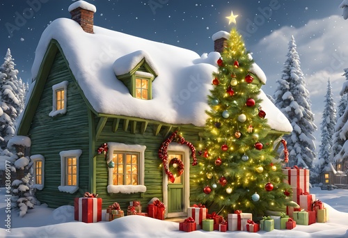Cozy Christmas Grinch Xmas Theme. Xmas postcard. Generative AI.