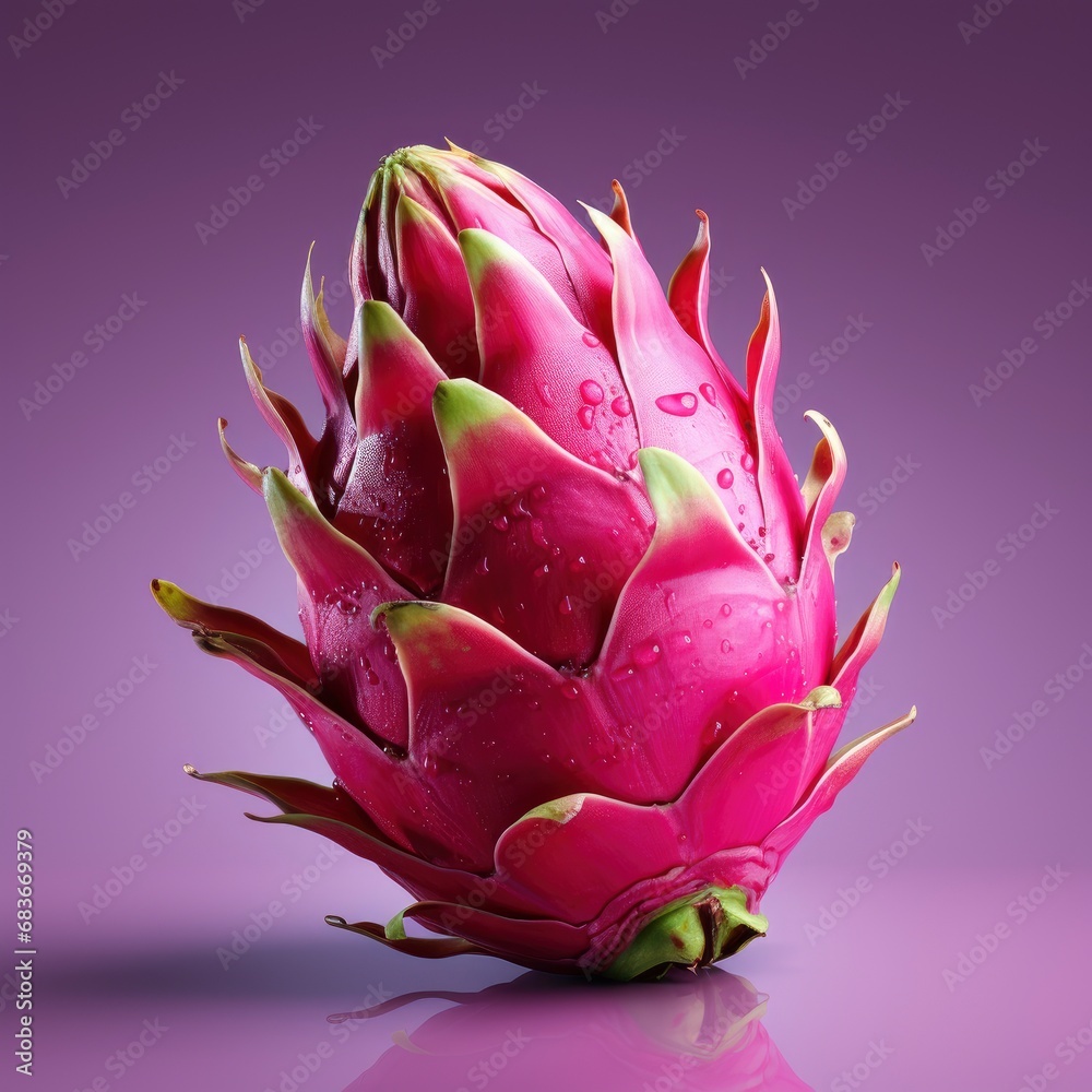 One Whole Dragon Fruit, Isolated On White Background, For Design And Printing