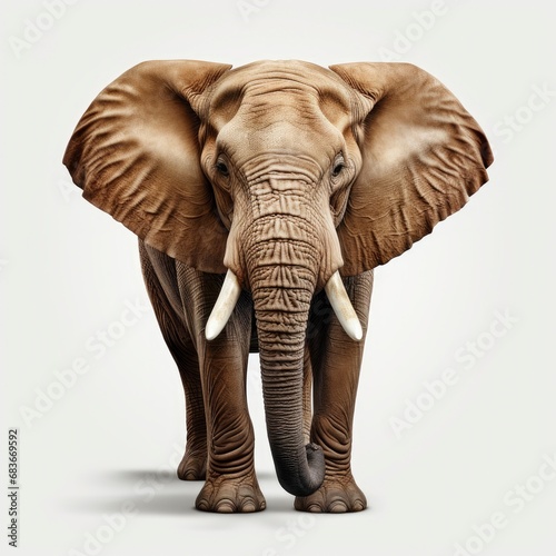 Photo Adult African Elephant Facing Side, Isolated On White Background, For Design And Printing