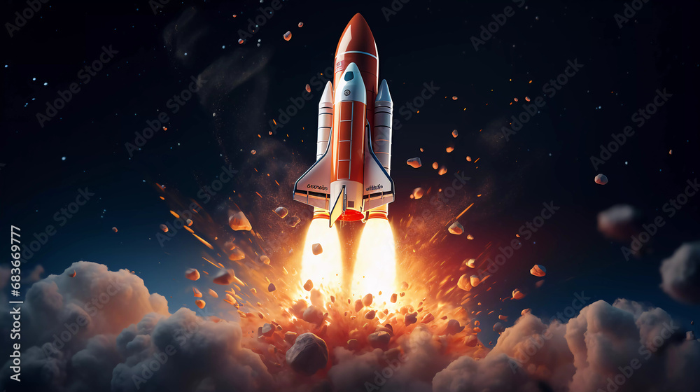 Obraz premium Growth concept with a chart and a rocket flying up