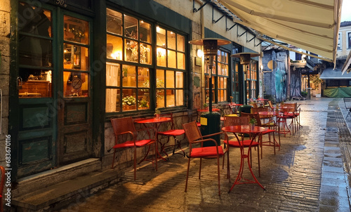 ioannina city in winter rainy days street view greece