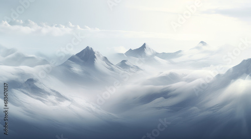 Monochrome mountain peaks shrouded in soft mist.