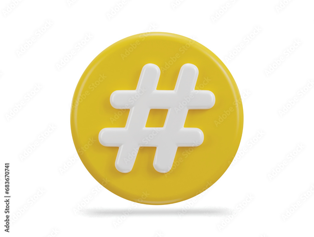 Obraz premium 3d yellow hashtag circle button icon
