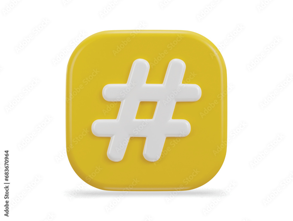 Obraz premium 3d yellow hashtag button icon vector illustration