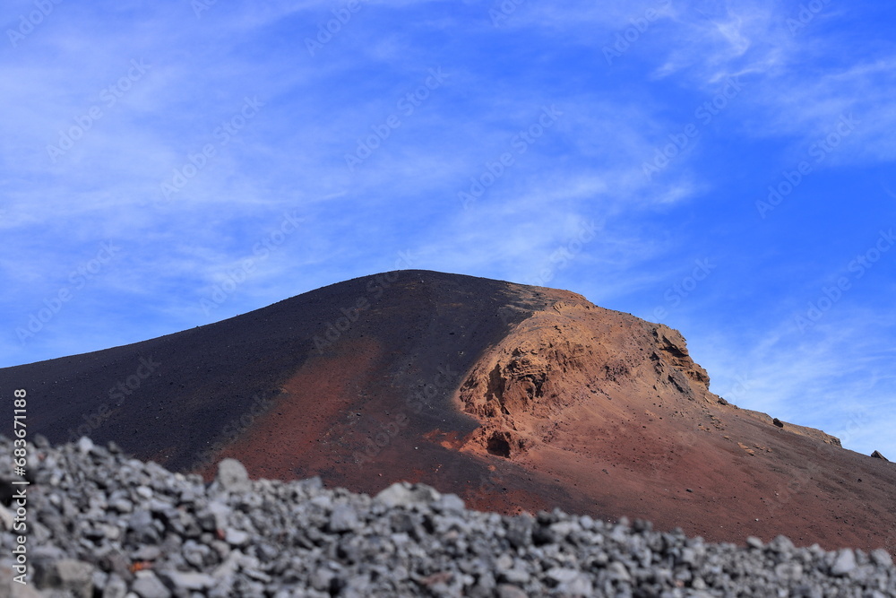 Hoei crater of Mountain Fuji in Japan. This crater is called the Hoei crater because of the Kanei eruption in 1707.