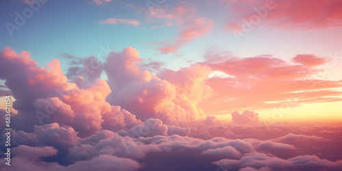 Sunset colors fantastic clouds, sky and landscape,,,,, Beautiful dramatic light sky cloud and cloud sea at the evening time in aerial view Generative Ai