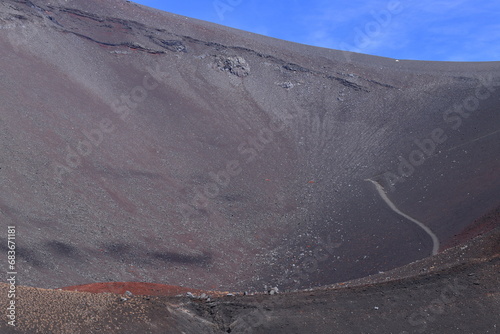 Hoei crater of Mountain Fuji in Japan. This crater is called the Hoei crater because of the Kanei eruption in 1707.