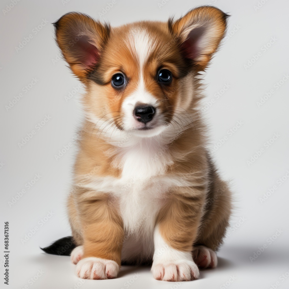 Happy Puppy Welsh Corgi 14 Weeks, Isolated On White Background, For Design And Printing