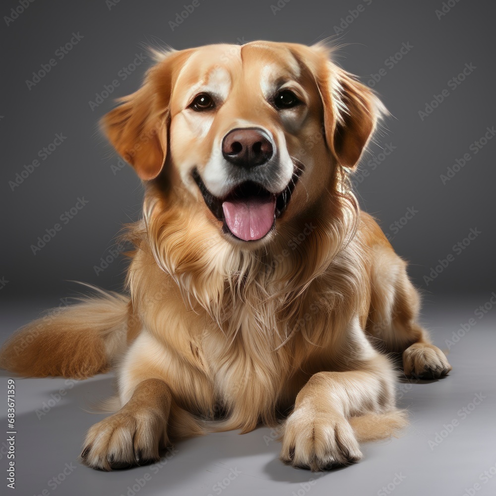 Happy Sitting Panting Golden Retriever Dog, Isolated On White Background, For Design And Printing Happy Sitting Panting Golden Retriever Dog, Isolated On White Background, For Design And Printing
