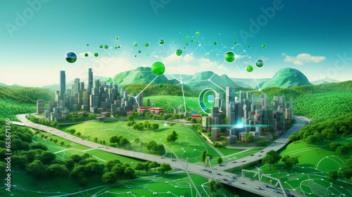 Sprawling green community with Digital smart city infrastructure and rapid data network photo