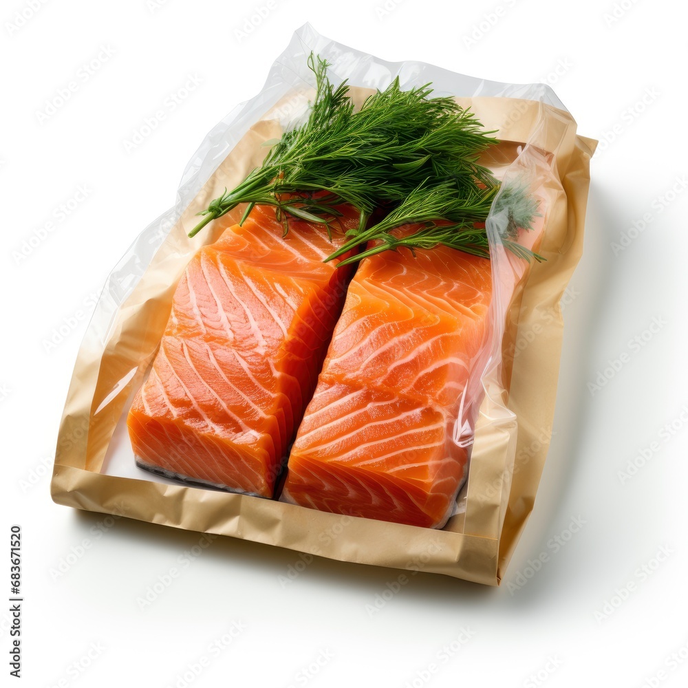 Healthy Food Background Paper Bag Fish, Isolated On White Background, For Design And Printing Healthy Food Background Paper Bag Fish, Isolated On White Background, For Design And Printing