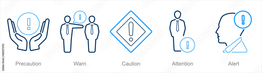 A set of 5 Hazard Danger icons as precaution, warn, caution A set of 5 Hazard Danger icons as precaution, warn, caution