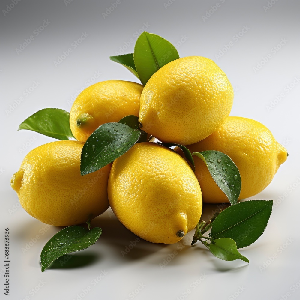 Composition Ripe Lemons On White Background, Isolated On White Background, For Design And Printing