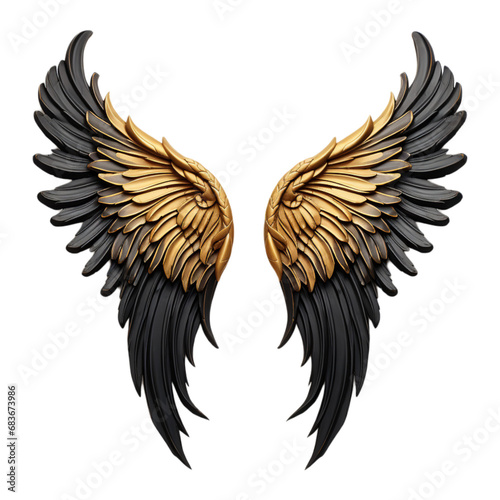 angel wings on a transparent background, in the style of black bronze and gold © alex