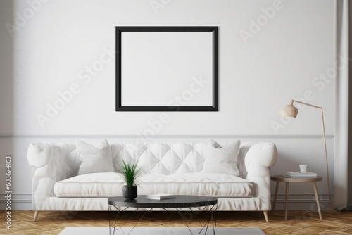 Horizontal picture frame mock up in modern living room interior  Generative AI