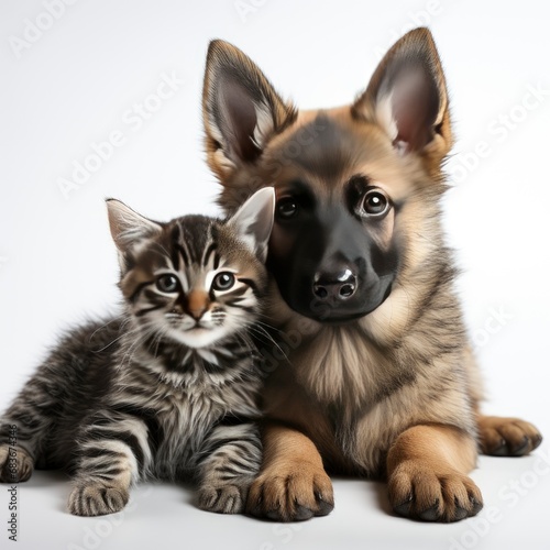Cute Dog Cat Together On White  Isolated On White Background  For Design And Printing