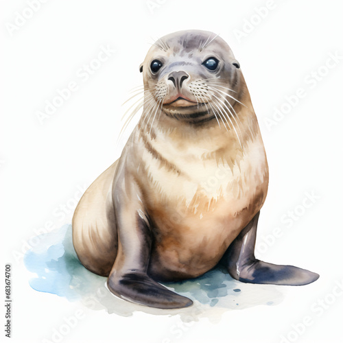 Watercolor Seal isolated on white background © Johnu