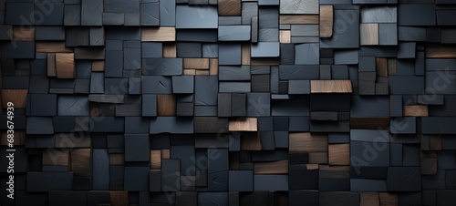 Abstract Textured Wall with Varied Squares in Dark Tones