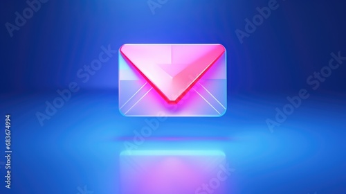 Open letter with card and check mark 3d render - blue envelope with white paper and check. Sending newsletter or subscription concept. Icons for sending message by mail. 3D Illustration