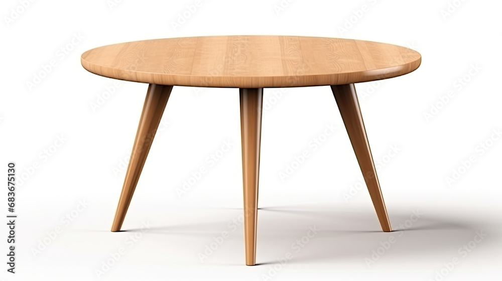 a modern round wooden table with a wooden legs isolated on white background a modern round wooden table with a wooden legs isolated on white background