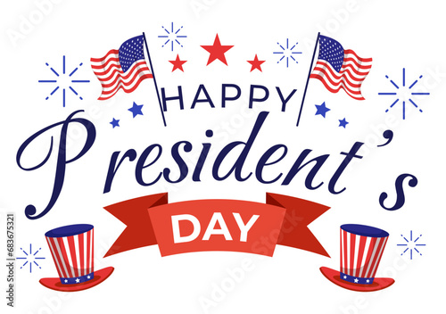 Happy Presidents Day Vector Illustration on 19 February with President America and USA Flag in Flat Cartoon Background Design photo