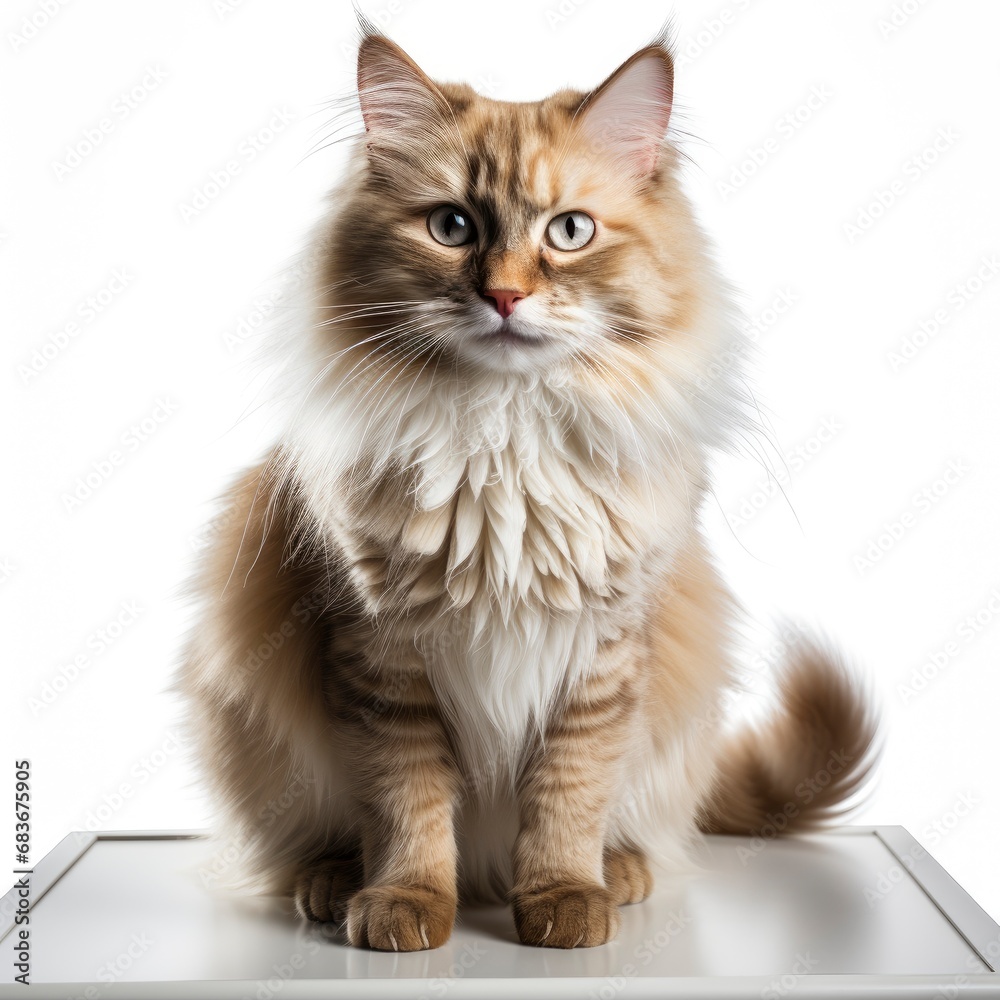 Beautiful Adult Mink Ragdoll Cat Standing, Isolated On White Background, For Design And Printing