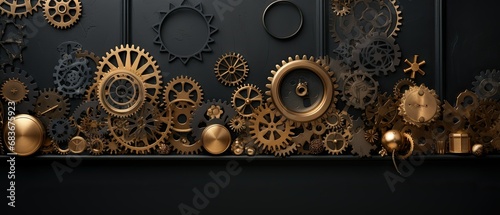 Metallic Gears and Cogs on a Steampunk New Year's Banner