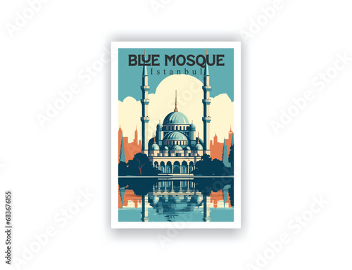 Blue Mosque, Istanbul. Vintage Travel Posters. Vector illustration. Famous Tourist Destinations Posters Art Prints Wall Art and Print Set Abstract Travel for Hikers Campers Living Room Decor 