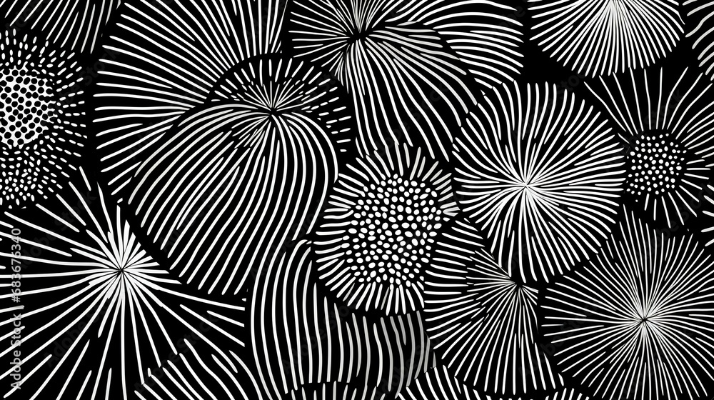 Abstract black and white background with lines and dots. Vector illustration.