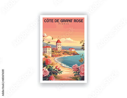 Côte de Granit Rose, France. Vintage Travel Posters. Vector illustration. Famous Tourist Destinations Posters Art Prints Wall Art and Print Set Abstract Travel for Hikers Campers Living Room Decor