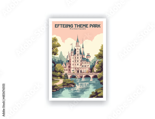 Efteling Theme Park,Netherlands. Vintage Travel Posters. Vector illustration. Famous Tourist Destinations Posters Art Prints Wall Art and Print Set Abstract Travel for Hikers Campers Living Room Decor photo