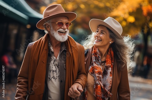 Autumn Stroll: Two Women Enjoying a Leisurely Walk in a Park Adorned with Vibrant Fall Foliage