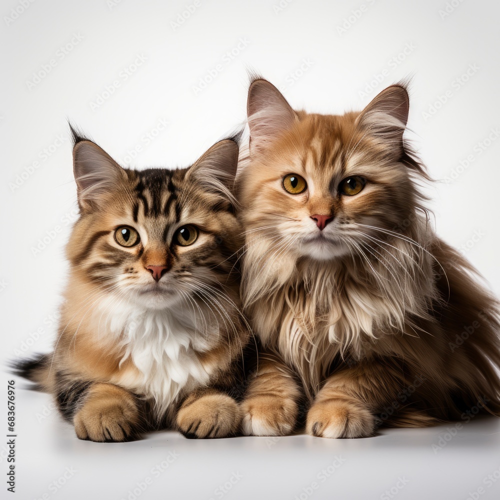 Cat Dog Sitting Together Isolated, Isolated On White Background, For Design And Printing Cat Dog Sitting Together Isolated, Isolated On White Background, For Design And Printing