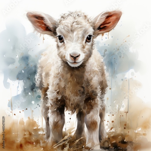 Lamb watercolors isolated background. digital illustration. Generative AI 