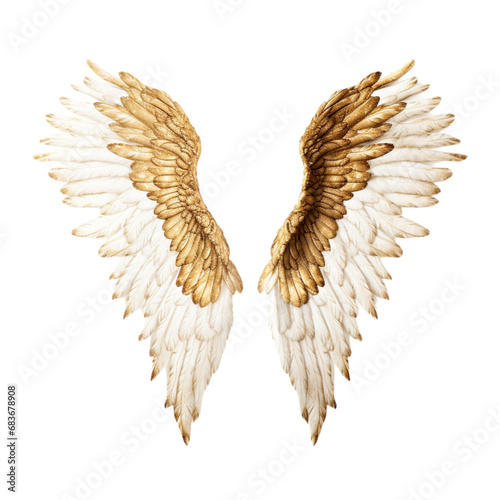 illustration of a wings in white and gold colour isolated in the transparent background