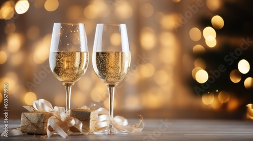 two glasses of champagne with elegantly curved divine gift ribbon